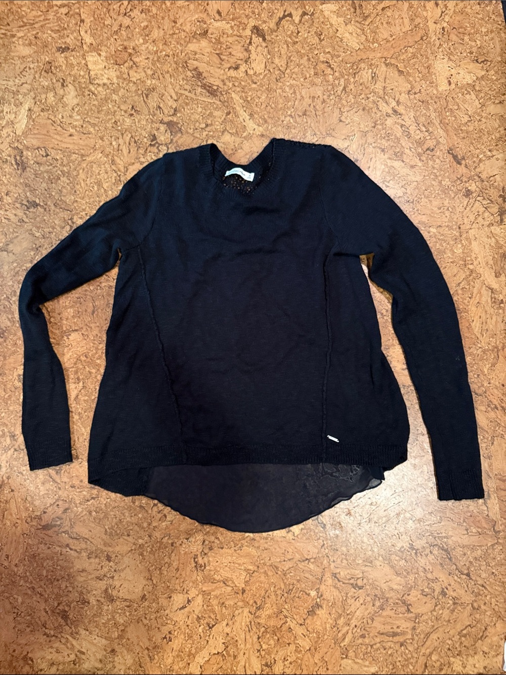 Abercrombie & Fitch navy Crewneck Sweater with Sheer Back Hem